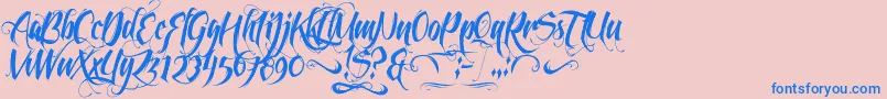 フォントFeathergraphy2 – ピンクの背景に青い文字