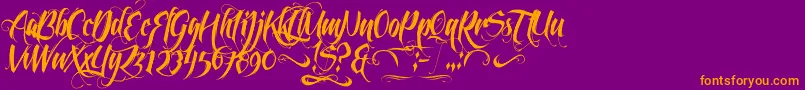 Feathergraphy2-Schriftart – Orangefarbene Schriften auf violettem Hintergrund
