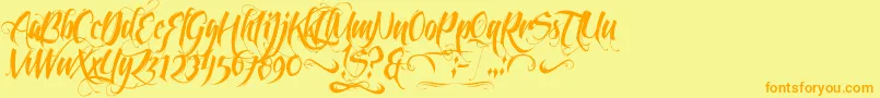 フォントFeathergraphy2 – オレンジの文字が黄色の背景にあります。