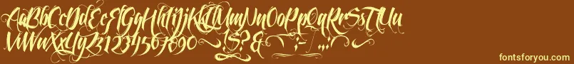 Feathergraphy2-Schriftart – Gelbe Schriften auf braunem Hintergrund