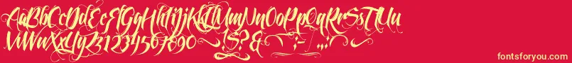 Feathergraphy2-Schriftart – Gelbe Schriften auf rotem Hintergrund