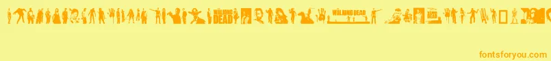 TheWalkingDead-Schriftart – Orangefarbene Schriften auf gelbem Hintergrund