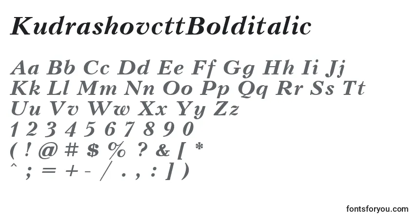 Czcionka KudrashovcttBolditalic – alfabet, cyfry, specjalne znaki