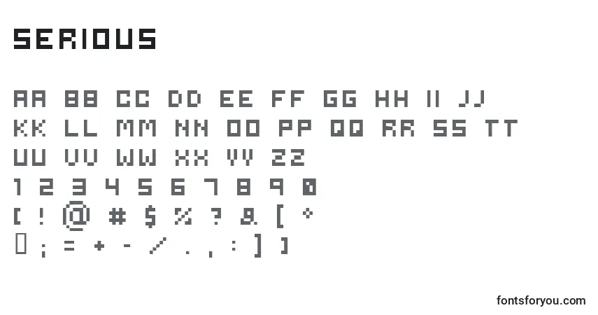 Czcionka Serious – alfabet, cyfry, specjalne znaki