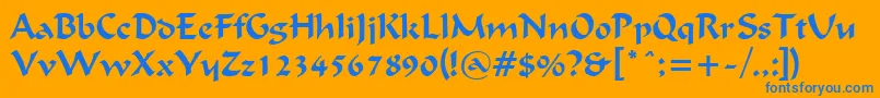 FlatBrushNormal-Schriftart – Blaue Schriften auf orangefarbenem Hintergrund