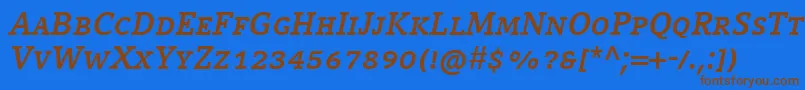 フォントCompatilLetterLtComBoldItalicSmallCaps – 茶色の文字が青い背景にあります。