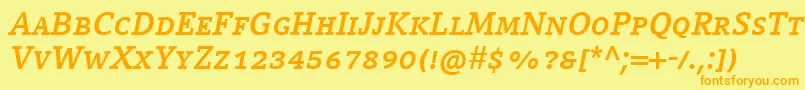 フォントCompatilLetterLtComBoldItalicSmallCaps – オレンジの文字が黄色の背景にあります。