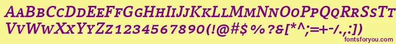 Czcionka CompatilLetterLtComBoldItalicSmallCaps – fioletowe czcionki na żółtym tle
