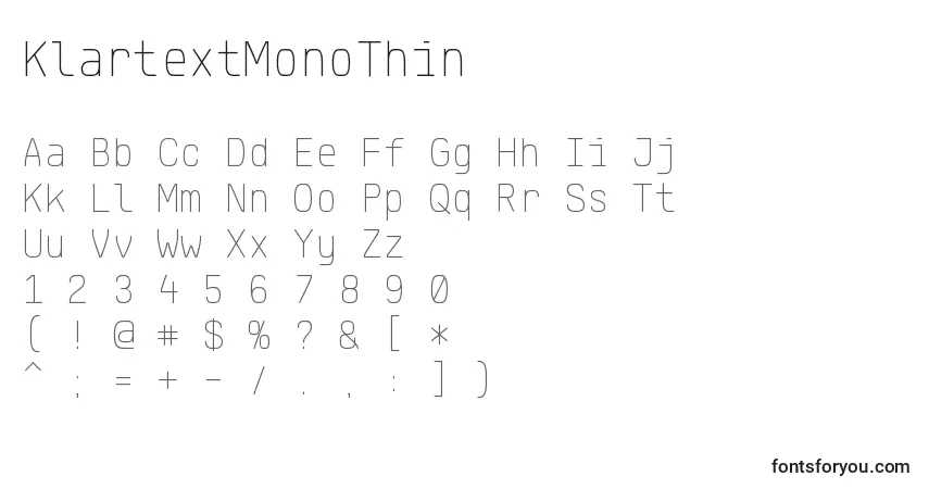 KlartextMonoThin-fontti – aakkoset, numerot, erikoismerkit