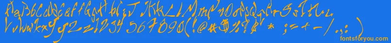 Weitere Informationen zur Chupa10-Schriftart Chupa10-Schriftart – Orangefarbene Schriften auf blauem Hintergrund
