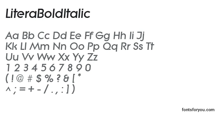 Czcionka LiteraBoldItalic – alfabet, cyfry, specjalne znaki