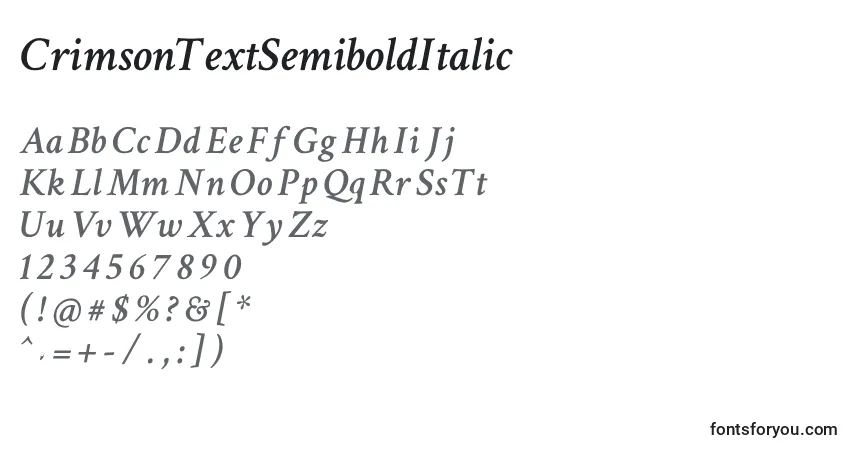 Schriftart CrimsonTextSemiboldItalic – Alphabet, Zahlen, spezielle Symbole