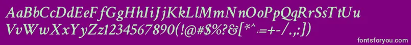 CrimsonTextSemiboldItalic-fontti – vihreät fontit violetilla taustalla