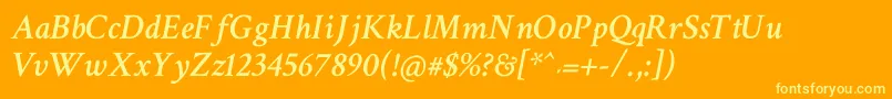 CrimsonTextSemiboldItalic-fontti – keltaiset fontit oranssilla taustalla