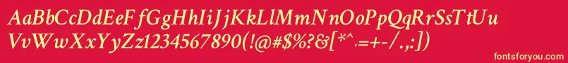CrimsonTextSemiboldItalic-fontti – keltaiset fontit punaisella taustalla