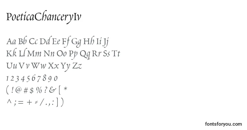 Czcionka PoeticaChanceryIv – alfabet, cyfry, specjalne znaki