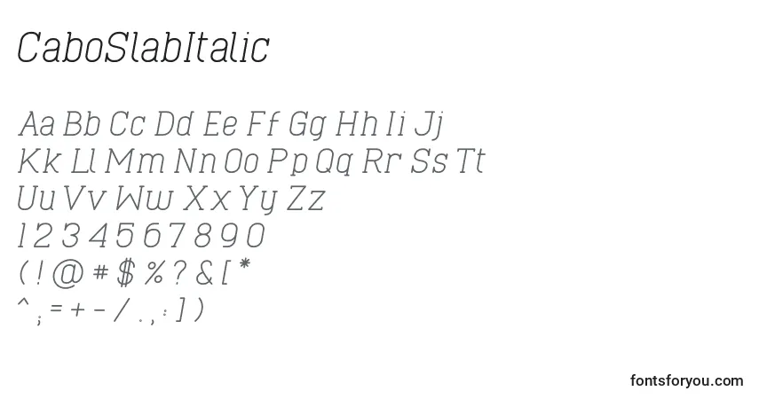 Schriftart CaboSlabItalic – Alphabet, Zahlen, spezielle Symbole
