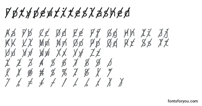 A fonte Bptypewriteslashed – alfabeto, números, caracteres especiais