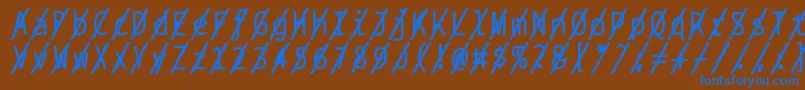Bptypewriteslashed-Schriftart – Blaue Schriften auf braunem Hintergrund