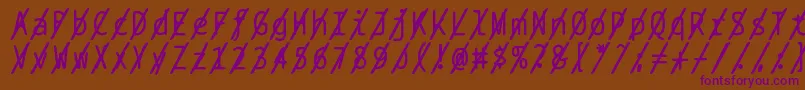 Bptypewriteslashed-Schriftart – Violette Schriften auf braunem Hintergrund
