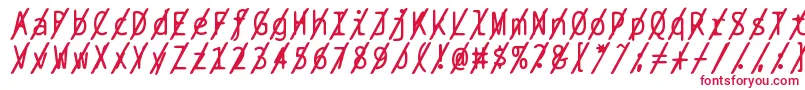 フォントBptypewriteslashed – 白い背景に赤い文字