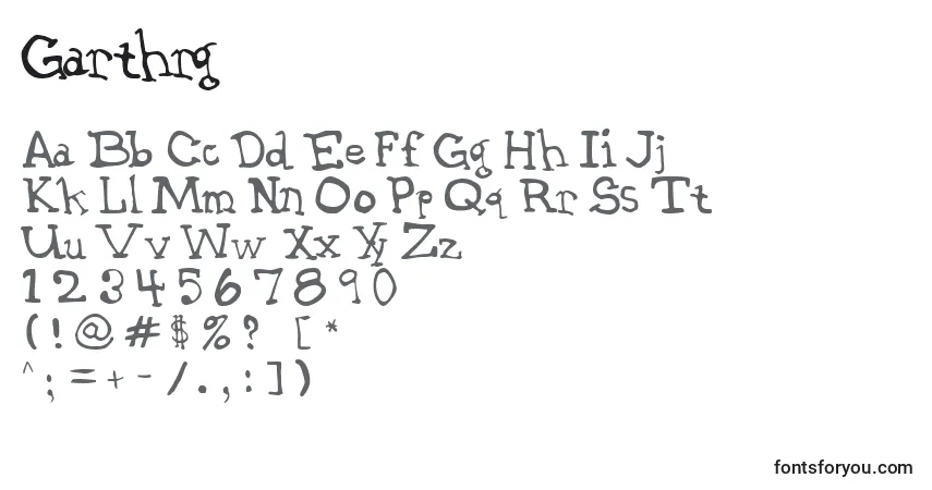 Czcionka Garthrg – alfabet, cyfry, specjalne znaki