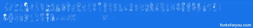 Comorimorito-Schriftart – Weiße Schriften auf blauem Hintergrund