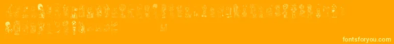 Comorimorito-Schriftart – Gelbe Schriften auf orangefarbenem Hintergrund