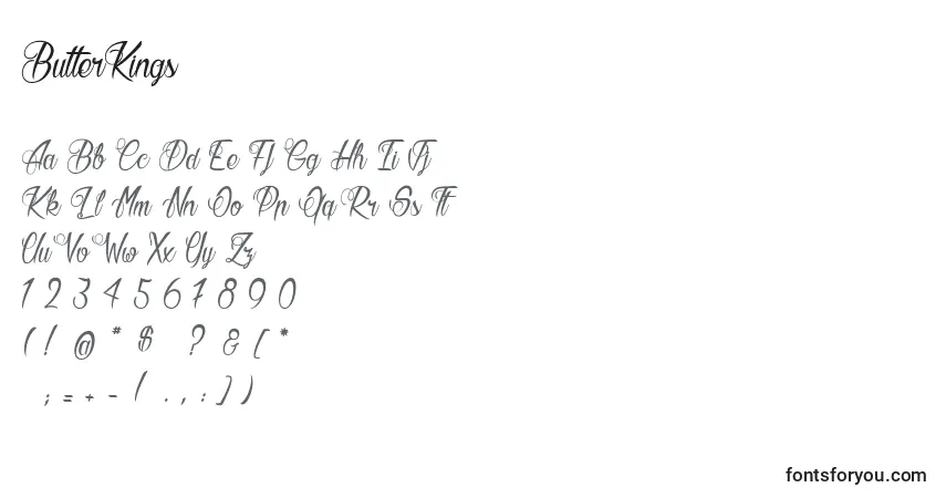 A fonte ButterKings – alfabeto, números, caracteres especiais