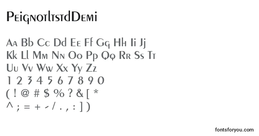 A fonte PeignotltstdDemi – alfabeto, números, caracteres especiais