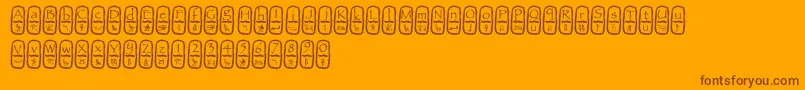 Cartouche-Schriftart – Braune Schriften auf orangefarbenem Hintergrund