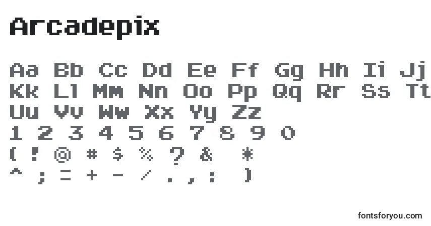 Fuente Arcadepix - alfabeto, números, caracteres especiales