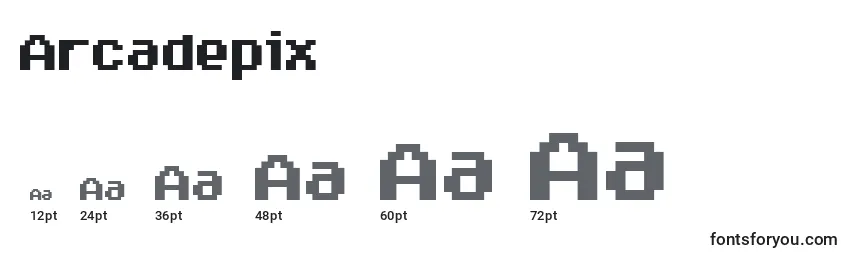 Arcadepix Font Sizes