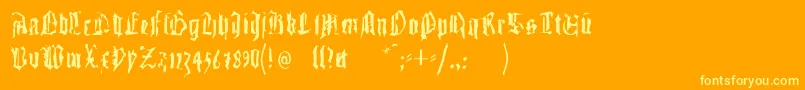 Gutenbergstraces-Schriftart – Gelbe Schriften auf orangefarbenem Hintergrund