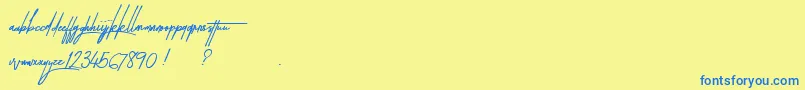 フォントTakenByVulturesAlternatesDemo – 青い文字が黄色の背景にあります。