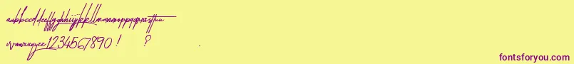 TakenByVulturesAlternatesDemo-Schriftart – Violette Schriften auf gelbem Hintergrund
