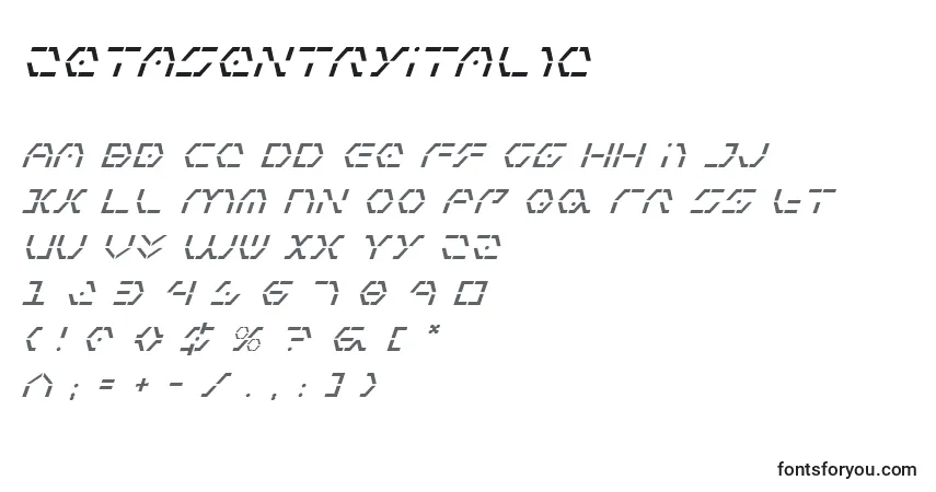A fonte ZetaSentryItalic – alfabeto, números, caracteres especiais
