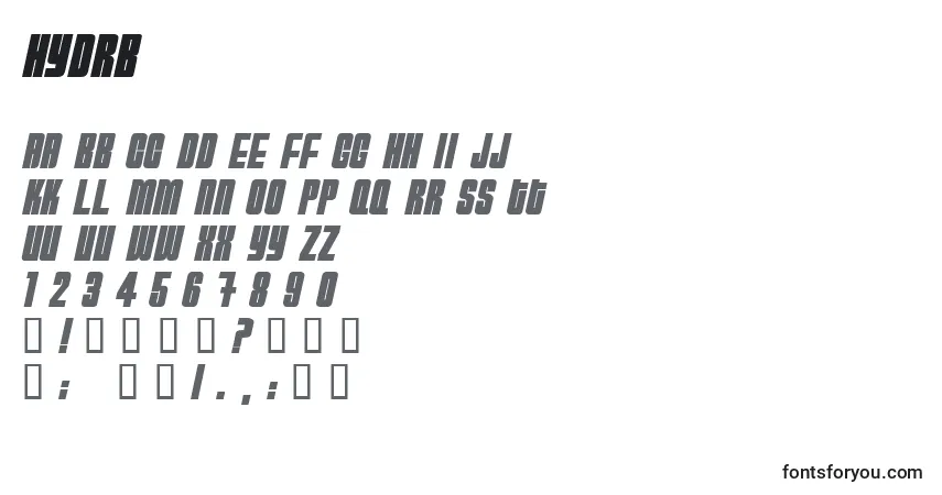 A fonte Hydrb – alfabeto, números, caracteres especiais