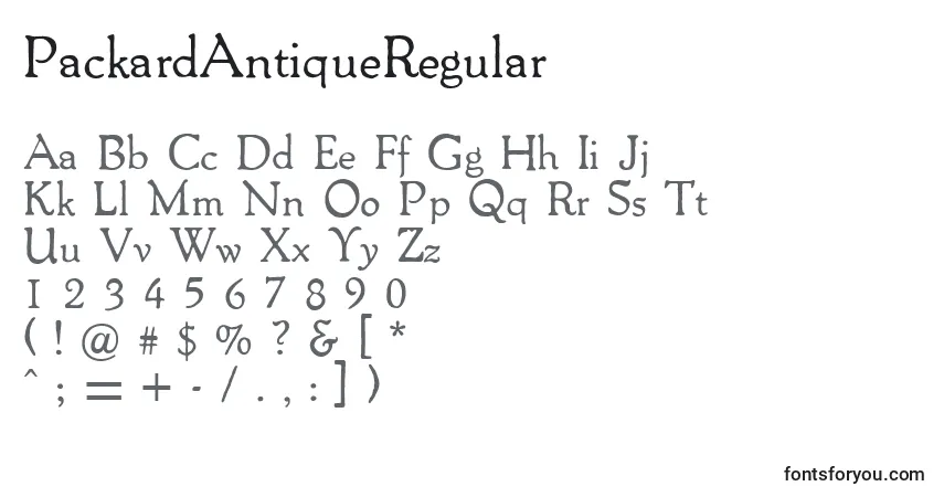 Fuente PackardAntiqueRegular - alfabeto, números, caracteres especiales