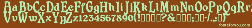 フォントShrewsburytitling ffy – 緑色の文字が茶色の背景にあります。