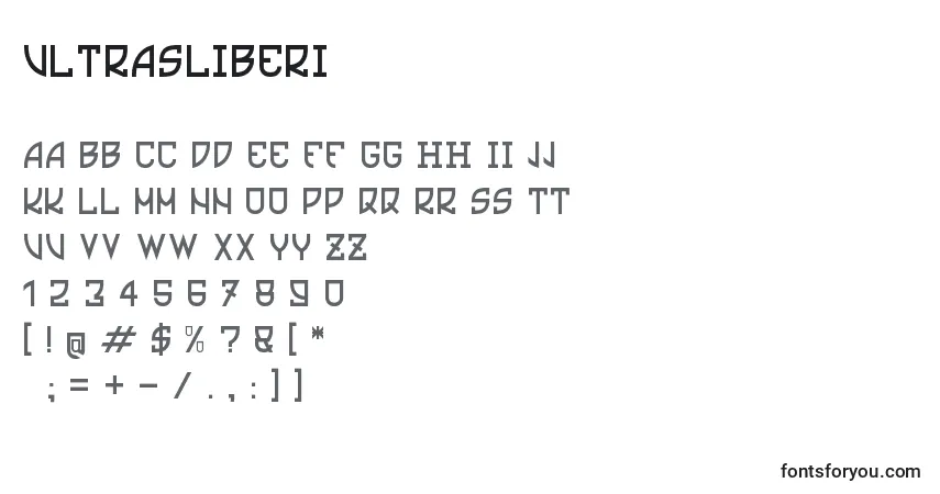 A fonte Ultrasliberi – alfabeto, números, caracteres especiais
