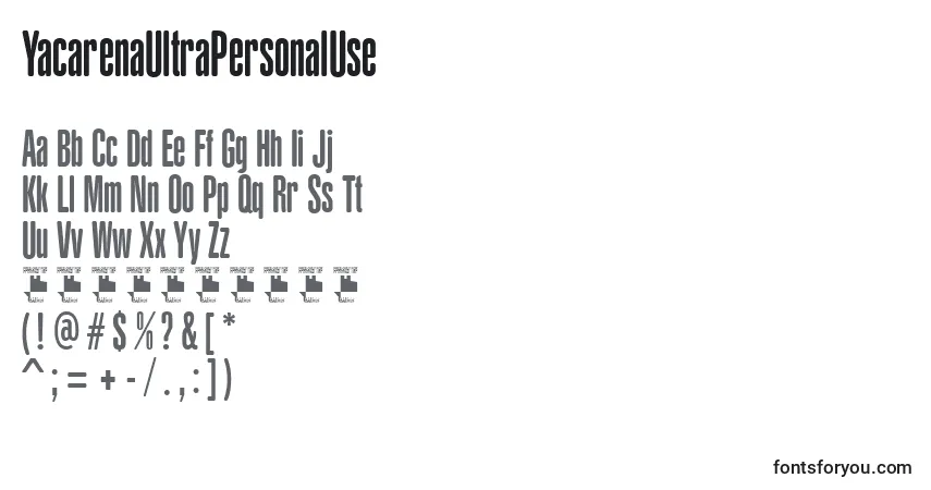 Czcionka YacarenaUltraPersonalUse (117817) – alfabet, cyfry, specjalne znaki