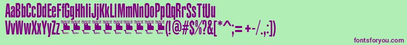 YacarenaUltraPersonalUse-fontti – violetit fontit vihreällä taustalla