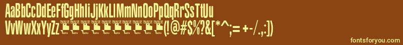 YacarenaUltraPersonalUse-fontti – keltaiset fontit ruskealla taustalla