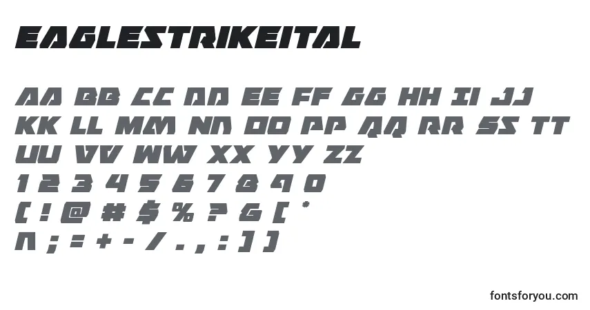 Czcionka Eaglestrikeital – alfabet, cyfry, specjalne znaki