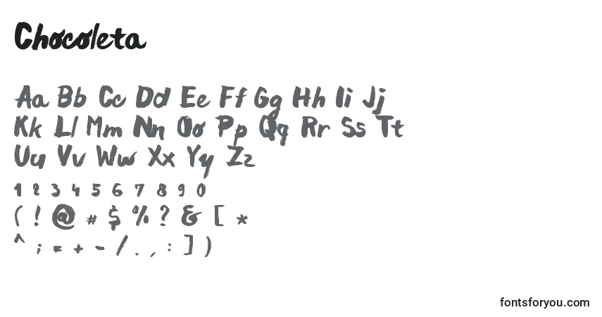 Chocoleta (117824)-fontti – aakkoset, numerot, erikoismerkit