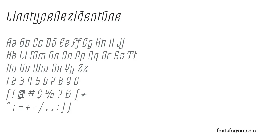 Czcionka LinotypeRezidentOne – alfabet, cyfry, specjalne znaki