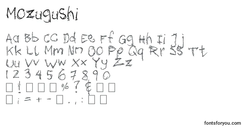 Schriftart Mozugushi – Alphabet, Zahlen, spezielle Symbole