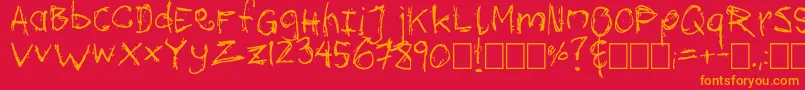 Mozugushi-Schriftart – Orangefarbene Schriften auf rotem Hintergrund