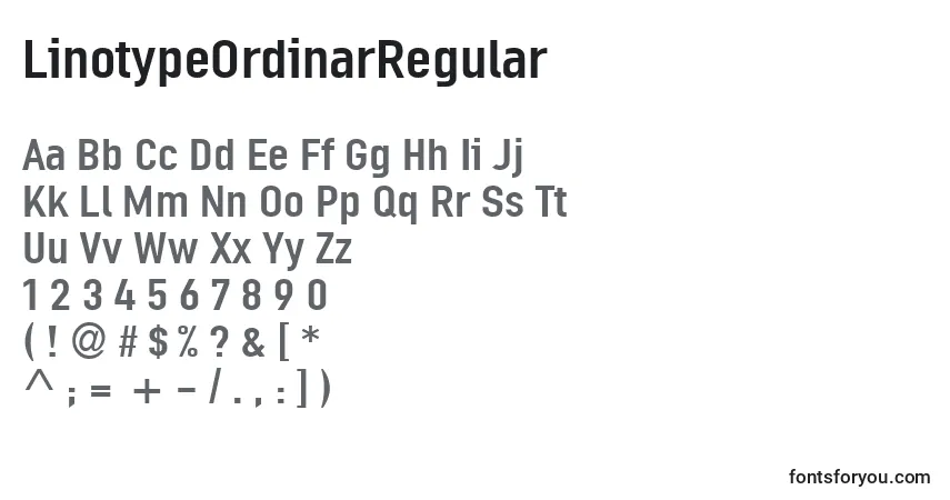 A fonte LinotypeOrdinarRegular – alfabeto, números, caracteres especiais